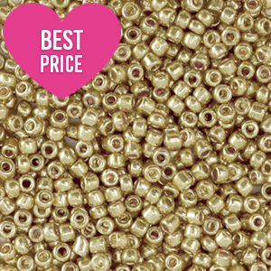 Glasperlen Rocailles 12/0 (2mm) Metallic shine gold champagne