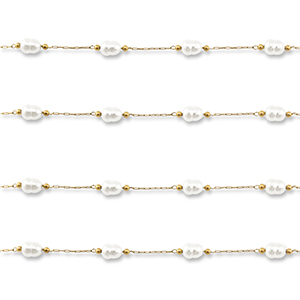 Stainless Steel - Rostfrei Stahl Schmuckzubeh&ouml;r Gliederkette mit Imitation Perlen Oval Gold-white