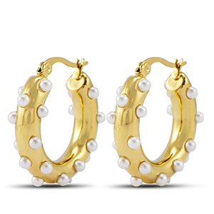 Ohrringe aus Stainless Steel - Rostfreiem Stahl Creolen mit Imitation Perlen Gold