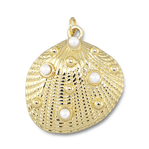 Brass TQ Metall Anh&auml;nger Muschel mit Perlen Gold-white