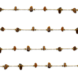 Stainless Steel - Rostfrei Stahl Schmuckzubeh&ouml;r Gliederkette Tigerauge Irregular Gold-golden brown