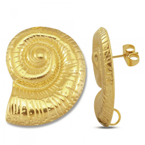 Stainless Steel - Rostfrei Stahl Schmuckzubeh&ouml;r Ohrringe / Ohrstecker Muschel mit &Ouml;se Gold