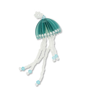 Anh&auml;nger Glasperlen Qualle Turquoise-white-transparent white lined