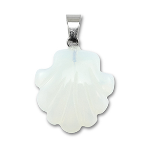 Naturstein Anh&auml;nger Glas Muschel Transparent white