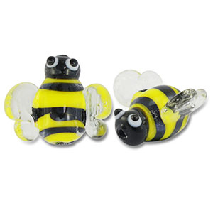 Handbemalt Glasperlen Biene Yellow-black-transparent