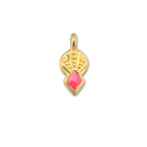 Metall Anh&auml;nger DQ Rhombus Coral red-Gold (Nickelfrei)