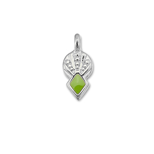 Metall Anh&auml;nger DQ Rhombus Light green-Antik silber (Nickelfrei)