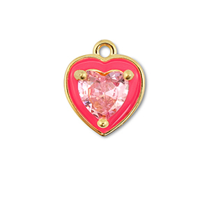 Brass TQ Metall Anh&auml;nger Herz Gold-neon pink-light pink