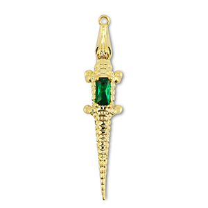 Brass TQ Metall Anh&auml;nger Krokodil Gold-dark green
