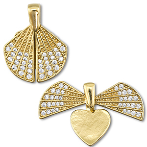 Medaillon Eco-brass&reg; (nachaltiges Messing) Zirkonia Muschel / Herz Gold