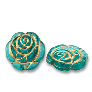 Acrylperlen Rose Teal blue-gold