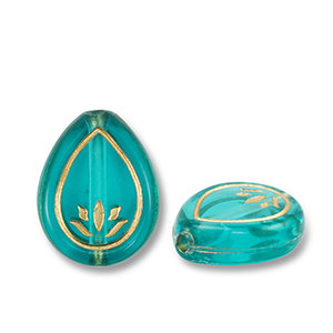Acrylperlen Tropfenform Teal blue-gold