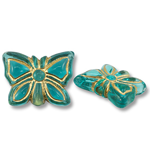 Acrylperlen Schmetterling Teal blue-gold