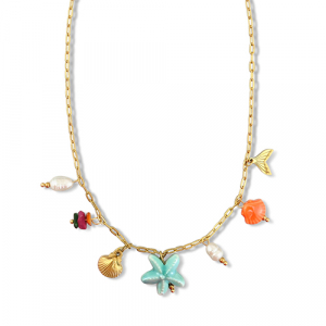 Ketten aus Stainless Steel - Rostfreiem Stahl mit Anh&auml;nger Seestern Gold-multicolour