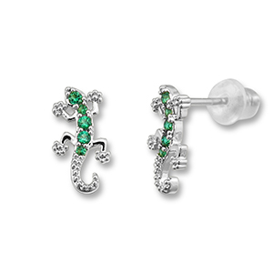 Brass TQ Metall Ohrringe / Ohrstecker Eidechse Silver-green