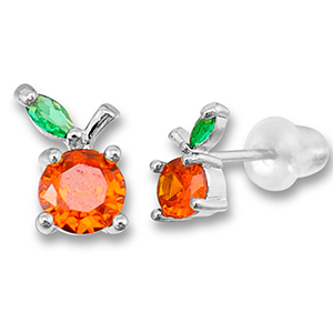 Brass TQ Metall Ohrringe / Ohrstecker Apfel Silver-warm orange-green