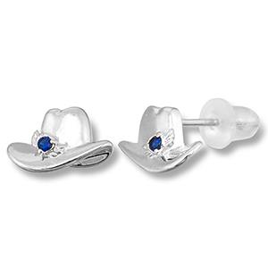 Brass TQ Metall Ohrringe / Ohrstecker Cowboyhut Silver-dark blue