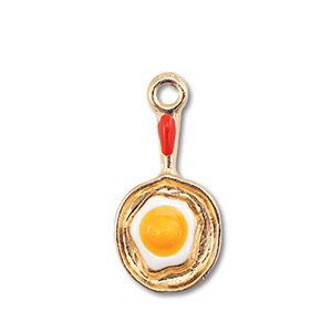 Metall Anh&auml;nger Enamel Pfanne mit Ei Gold-white-yellow