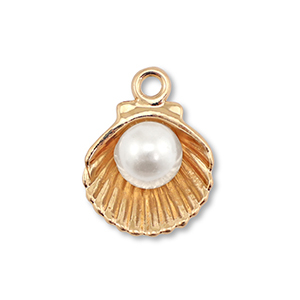 Metall Anh&auml;nger Enamel Muschel mit Perle Gold-white