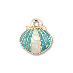 Metall Anh&auml;nger Enamel Muschel Gold-teal blue-white