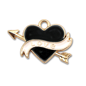 Metall Anh&auml;nger Enamel Herz "love" Gold-black-white