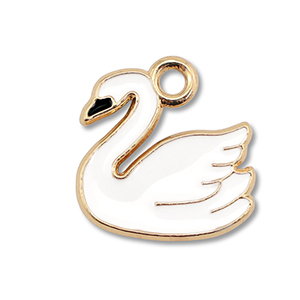 Metall Anh&auml;nger Enamel Schwan Gold-white