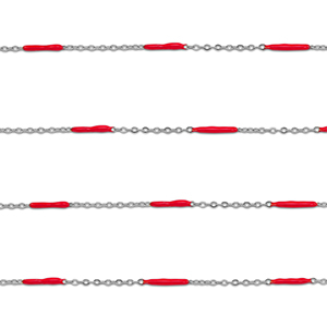 Stainless Steel - Rostfrei Stahl Schmuckzubeh&ouml;r Gliederkette L&auml;nglich Silver-red
