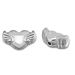 Stainless Steel - Rostfrei Stahl Perlen Hertz mit Fl&uuml;gel Silver