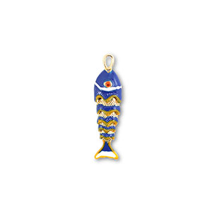Brass TQ Metall Anh&auml;nger Fisch Gold-blue-yellow-white