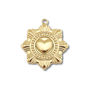 Stainless Steel - Rostfrei Stahl Anh&auml;nger Blume mit Herz Gold