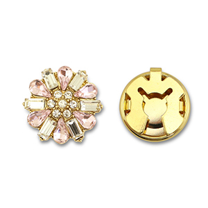 Eco-brass&reg; (nachaltiges Messing) Knopfabdeckung Zirkonia Blume Gold-crystal-light pink