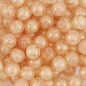 8 mm Glasperlen mit Glitzer Coral orange-gold