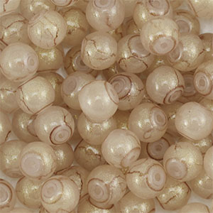 6 mm Glasperlen mit Glitzer Beige-gold
