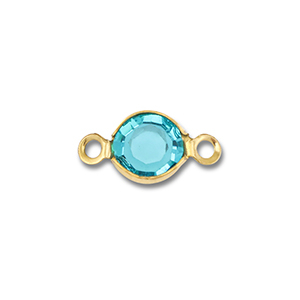 Stainless Steel - Rostfrei Stahl Schmuckzubeh&ouml;r Zwischenst&uuml;ck Rund Gold-aquamarine blue