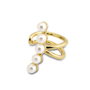Ohrringe aus Stainless Steel - Rostfreiem Stahl Ear Cuff mit Imitation Perlen Gold-white