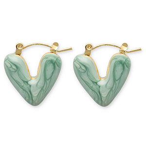 Ohrringe aus Stainless Steel - Rostfreiem Stahl Creolen Herz Gold-green