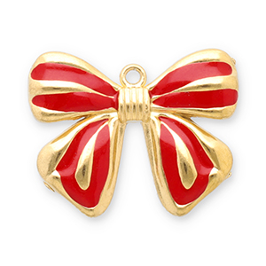 Stainless Steel - Rostfrei Stahl Anh&auml;nger Schleife Gold-red