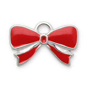 Stainless Steel - Rostfrei Stahl Anh&auml;nger Schleife Silver-red