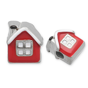 Stainless Steel - Rostfrei Stahl Perlen Haus Silver-red-white