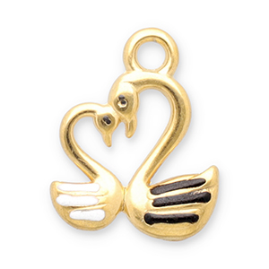 Stainless Steel - Rostfrei Stahl Anh&auml;nger Schwan Gold-black-white