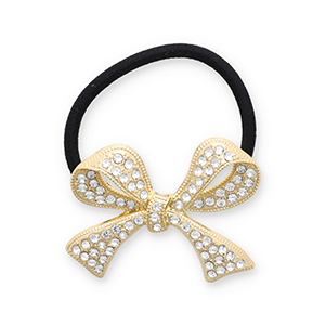 Haarschmuck Haargummi mit Metall Schleife mit Strass Gold-black-transparent