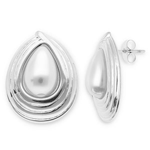 Ohrringe aus Stainless Steel - Rostfreiem Stahl Ohrstecker Tropfenform Silver-white