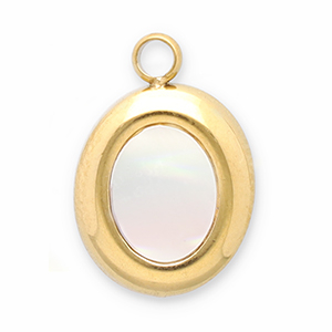 Stainless Steel - Rostfrei Stahl Anh&auml;nger Muschel Oval Gold-white