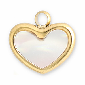 Stainless Steel - Rostfrei Stahl Anh&auml;nger Muschel Herz Gold-white