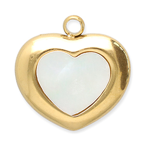 Stainless Steel - Rostfrei Stahl Anh&auml;nger Muschel Herz Gold-white