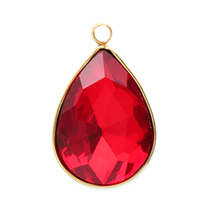 Stainless Steel - Rostfrei Stahl Anh&auml;nger Facet Tropfenform Gold-red