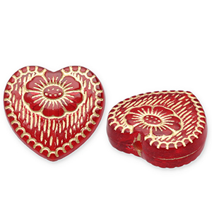 Acrylperlen Herz mit Blume Red-gold