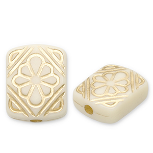 Acrylperlen Rechteck mit Blume Off white-gold