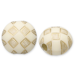 Acrylperlen Rund mit Rhombus Off white-gold