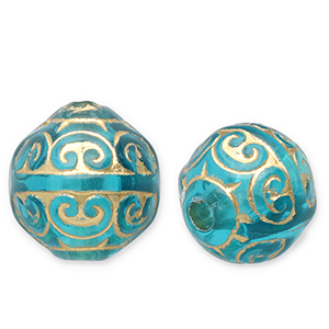 12 mm Acrylperlen Rund Teal blue-gold